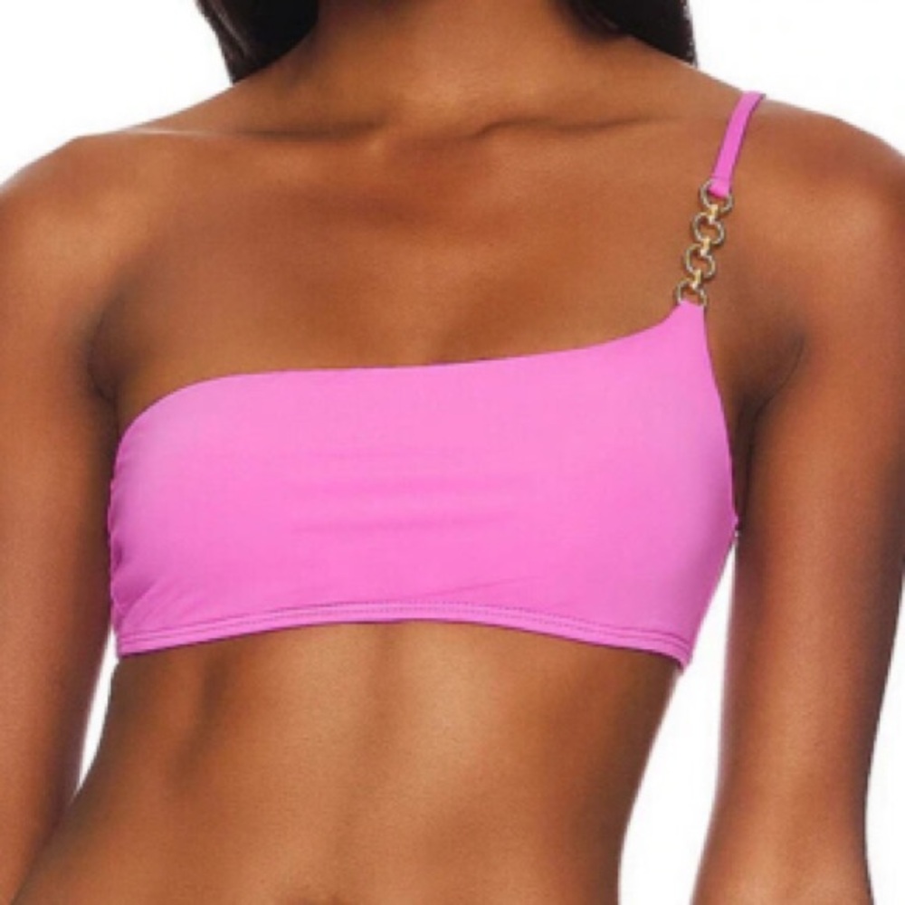 NWT One-Shoulder Pink Bikini Top with Chain Strap